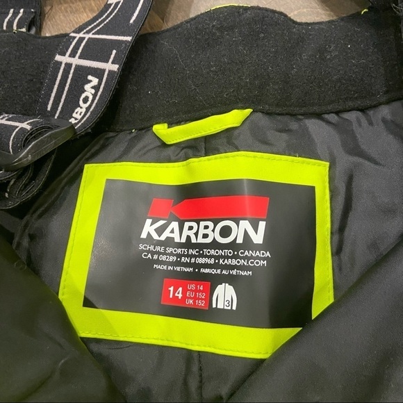 Karbon Neon Green Detachable Suspender Ski Pants and Jacket size Youth 14 - Picture 2 of 10